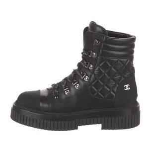 CHANEL Black Quilted Combat Boots